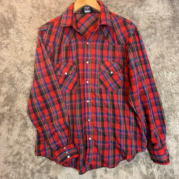 Vintage Townsley Red Plaid Pearl Snap Western Shirt Button Down READ - Picture 1 of 9